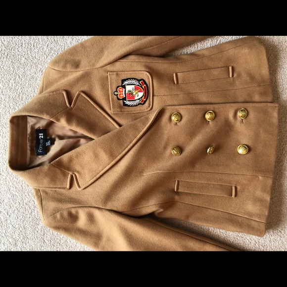 Forever 21 Beige Tan Double Breasted Wool Blend Jacket Coat Blazer Outerwear M - Picture 2 of 8